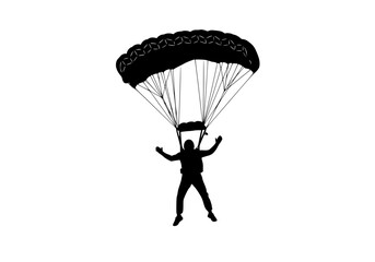 Vector art of skydiver in midair with parachute opened