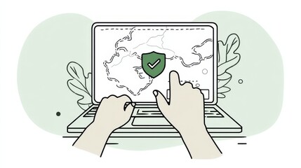 User interacting with a laptop showing a secure map for tracking online activity