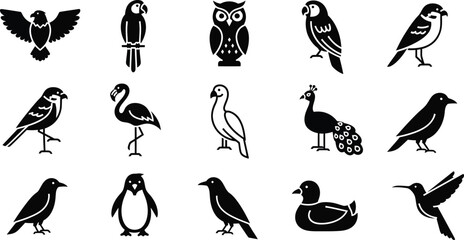 Obraz premium Collection of diverse bird silhouettes artistically rendered for nature designs