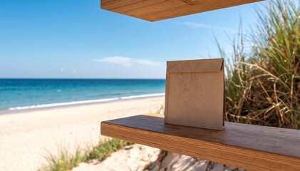 A rustic wooden bench, crafted from rich, dark timber, features a smooth, polished surface and sturdy legs, set against a serene park backdrop.