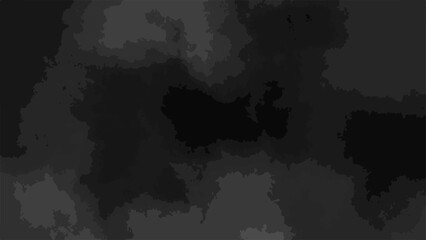 Dark abstract grunge background with smoky textures and cloudy formations in black and gray tones. Chaotic, atmospheric design resembling a cosmic nebula or ink in water effect.