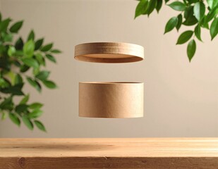 A beautifully crafted wooden object, featuring intricate carvings and a smooth finish, rests elegantly on a rustic wooden table, casting soft shadows.