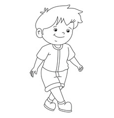Cute cartoon hand drawn vector walking boy outline.