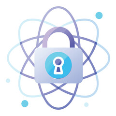 Digital Fortress: A captivating illustration of a secure digital landscape, showcasing the core concepts of cybersecurity, with an iconic padlock emblem intertwined with atomic orbits.