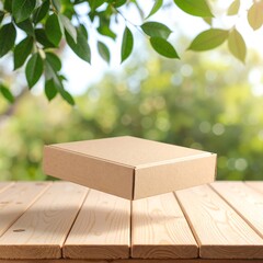 A rustic wooden table, featuring a rich grain texture, is adorned with several neatly stacked cardboard boxes of varying sizes, creating an organized yet casual atmosphere.