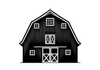 Vector art of black and white barn silhouette with crossed doors