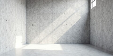 Sunlit Empty Room with Concrete Walls and Floor, Ideal for Modern Interior Design Projects