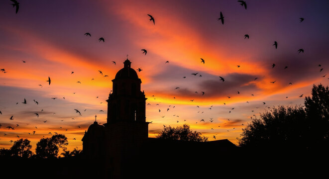 Silhouettes of Swallows at Mission San Juan Capistrano
