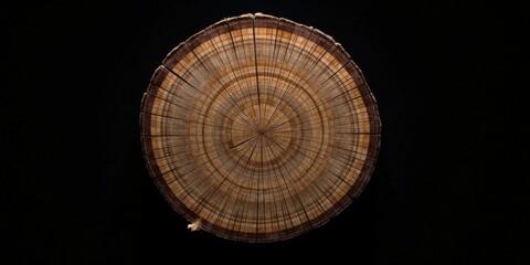 Naklejka premium A Detailed Cross-Section of a Tree Trunk Revealing its Intricate Rings and Natural Texture Against a Black Background
