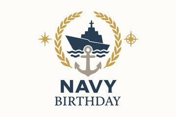 Navy Birthday Minimal Flat Illustration with Naval and Maritime Symbols