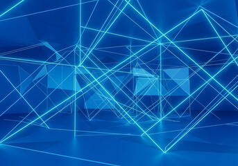 Abstract blue geometric network of light trails