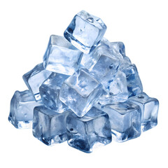 Pile of Clear Ice Cubes isolated on transparent background