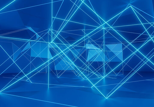 Abstract blue geometric network of light trails