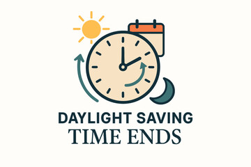 Daylight Saving Time Ends Minimal Flat Illustration with Clock and Time Symbols