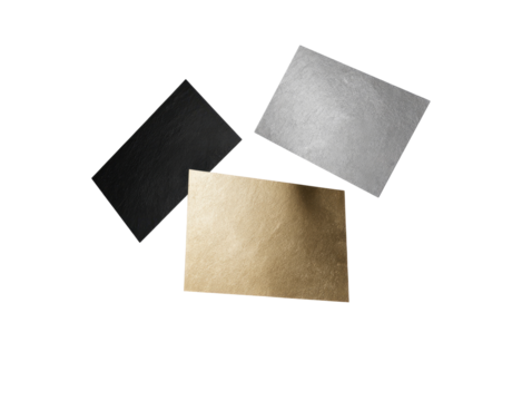 Three rectangular panels in black, gray, and beige