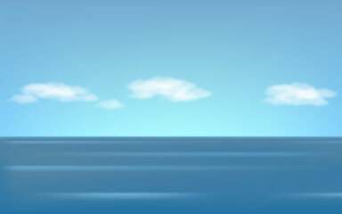 Seascape background with blue sea and white clouds on the sky
