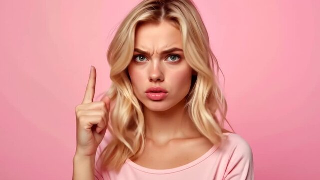 Blonde Woman with Angry Expression Raising Finger