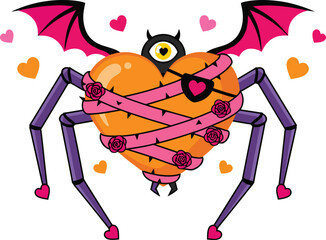 Spider with Bat Wings Halloween Love Art
