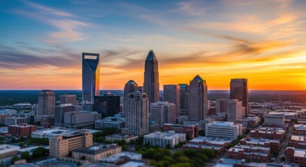 Obraz premium City Skyline During Sunset with Modern Skyscrapers and Vibrant Sky