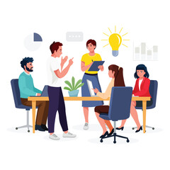Business meeting illustration, deverse team, corporate, teamwork, modern workspace
