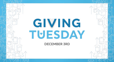 Giving tuesday december 3rd graphic with blue text and decorative background promoting charitable giving