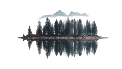 A serene forest reflected in a still lake