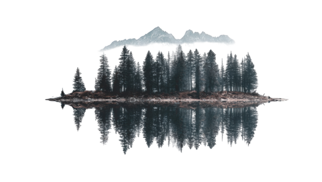 A serene forest reflected in a still lake - Powered by Adobe