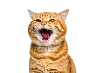 Yawning Ginger Cat Close-up Studio Shot