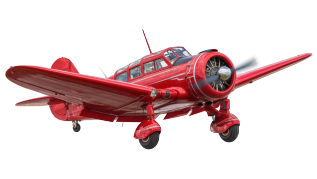 Red vintage airplane against black background