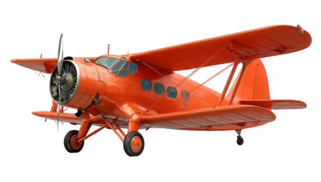 Vintage orange biplane in a static pose
