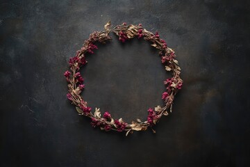 Autumn Wreath with Dried Flowers and Leaves Vector Design