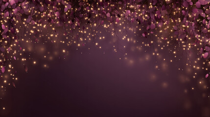 Hanging pink floral garland with bokeh lights