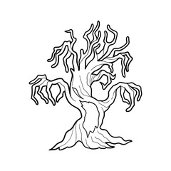 Halloween dry tree with evil face