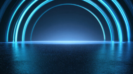 Futuristic Neon Tunnel with Glowing Blue Arches
