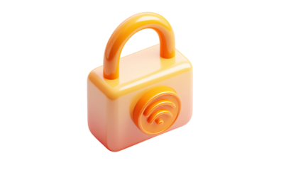 Orange Padlock with Wireless Signal Icon isolated on a transparent background