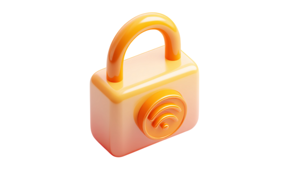 Orange Padlock with Wireless Signal Icon isolated on a transparent background