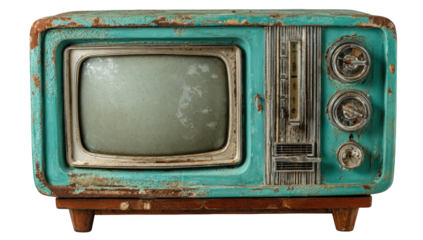 Vintage teal television with weathered paint