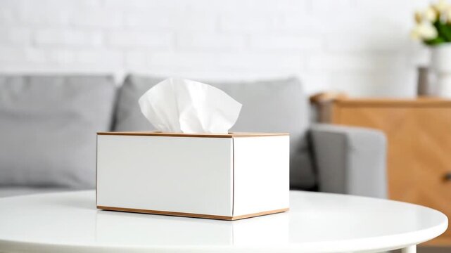 Tissue box on a white table in a room