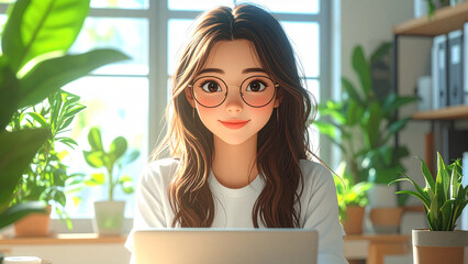 パソコンに向かう女性