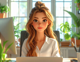 パソコンに向かう女性