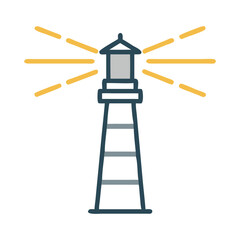 Illuminating Beacon: A simplistic illustration showcases a majestic lighthouse beaming its guiding light, an emblem of hope and guidance against the backdrop of a dark sea.