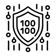 Cybersecurity Shield: A symbolic depiction of a shield, adorned with digital elements and the numbers 100, symbolizing digital security, internet privacy, data protection.