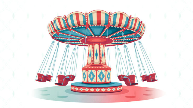A detailed illustration of a classic carnival swing ride against a white background with a subtle blue gradient patter - Powered by Adobe