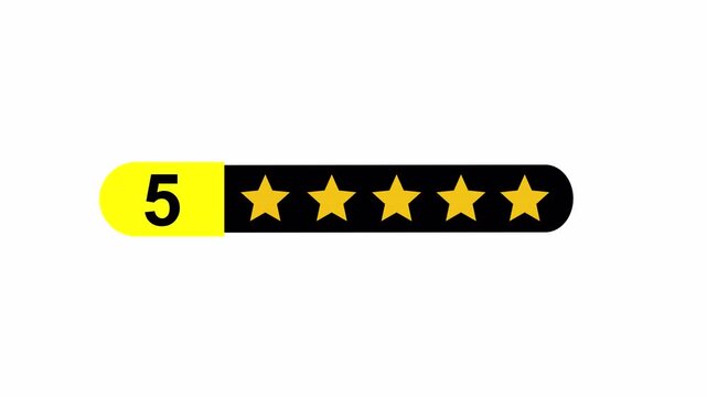 Five Stars Rating Animation Footage 4K on white background, 5.0, Five Stars