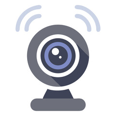 Webcam Icon: A stylized graphic representation of a modern webcam, depicting the essential elements of a lens, frame, and base. Evokes modern technology, online communication.