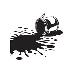 Creative black contour paint bucket spilling colorful splatters on white background. 