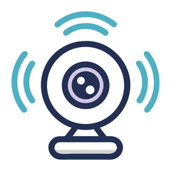 Digital Web Camera Icon: A vibrant icon of a sleek, modern web camera, emitting digital signal waves, symbolizing technology, communication, and connectivity.