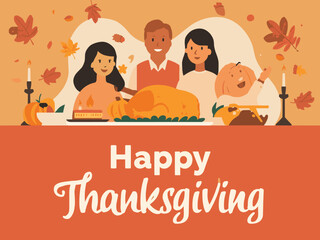 Happy Thanksgiving Flat Vector Illustration