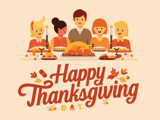 Fototapeta premium Happy Thanksgiving Flat Vector Illustration