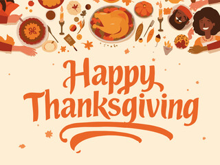 Happy Thanksgiving Flat Vector Illustration